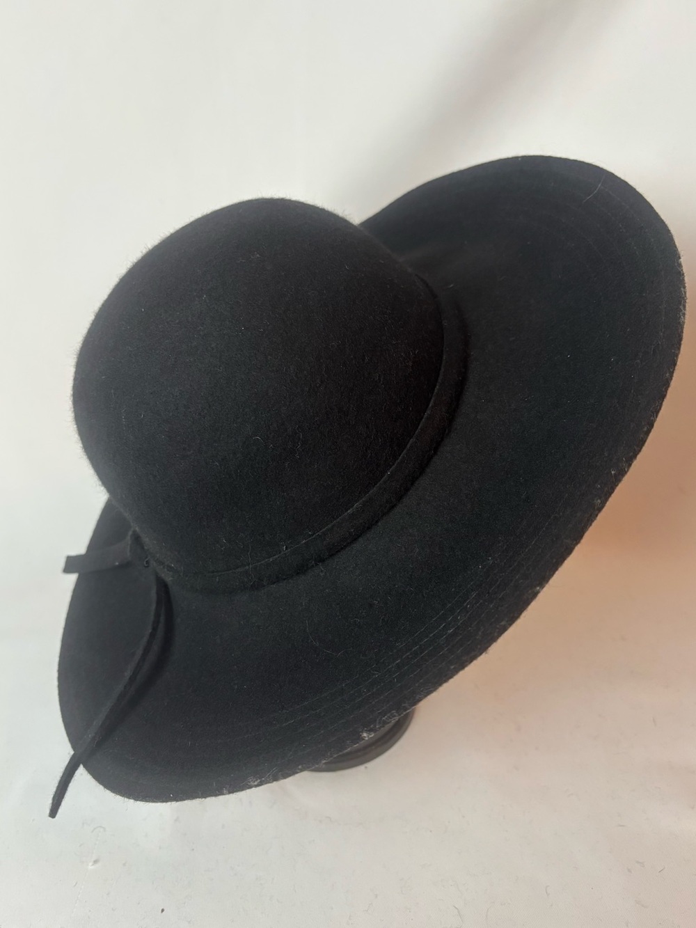 POL 100% Wool Wide Brim Fedora Hat Black Women’s Boho Topstitched Brim